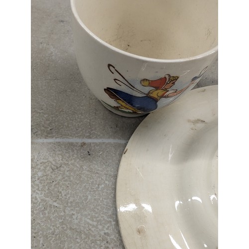 234 - Vintage nursery rhyme tea set complete except Simple Simon side plate - some with chips/cracks