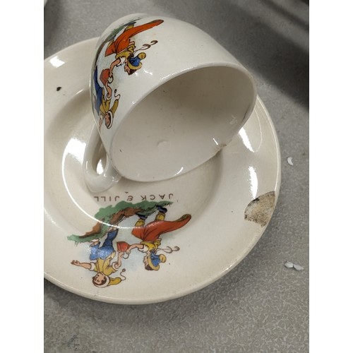 234 - Vintage nursery rhyme tea set complete except Simple Simon side plate - some with chips/cracks