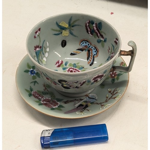 213 - Large Chinese Celadon cup and saucer (Saucer has small nick) plus Japanese 8