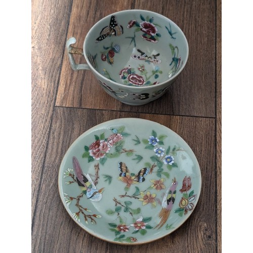 213 - Large Chinese Celadon cup and saucer (Saucer has small nick) plus Japanese 8