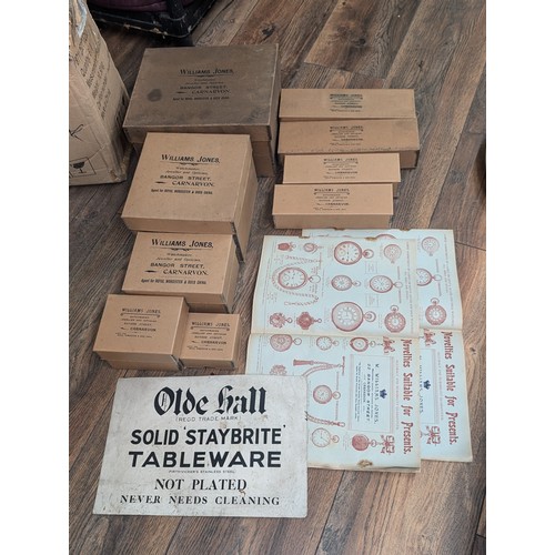 221 - Turn of the century new/old stock, jewellery and china packaging boxes with crimped metal edges, 2 x... 