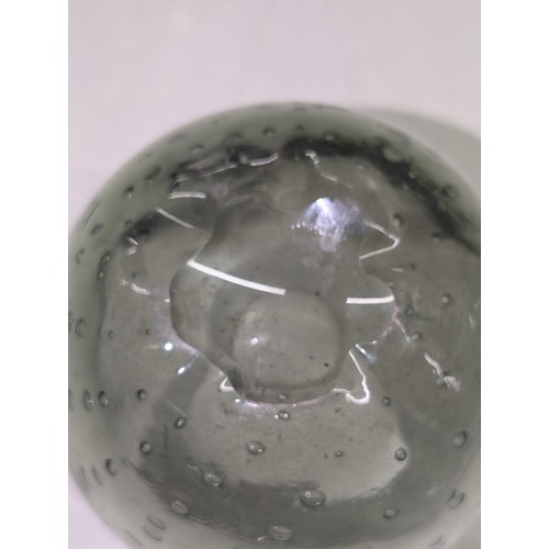 225 - 19th Century bubble glass pot with assorted old hat pins