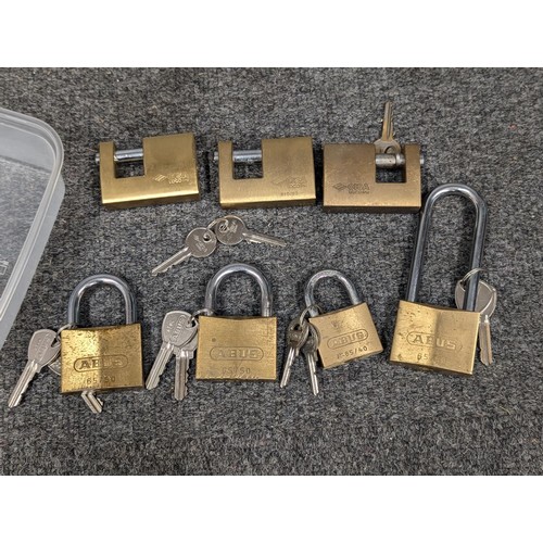 193 - set of 7 heavy brass padlocks including Abus and Cisa - all with keys
