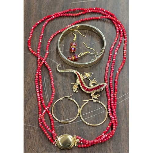 A Collection of Gold-Tone and Red Costume Jewellery Including 18k RGP ...