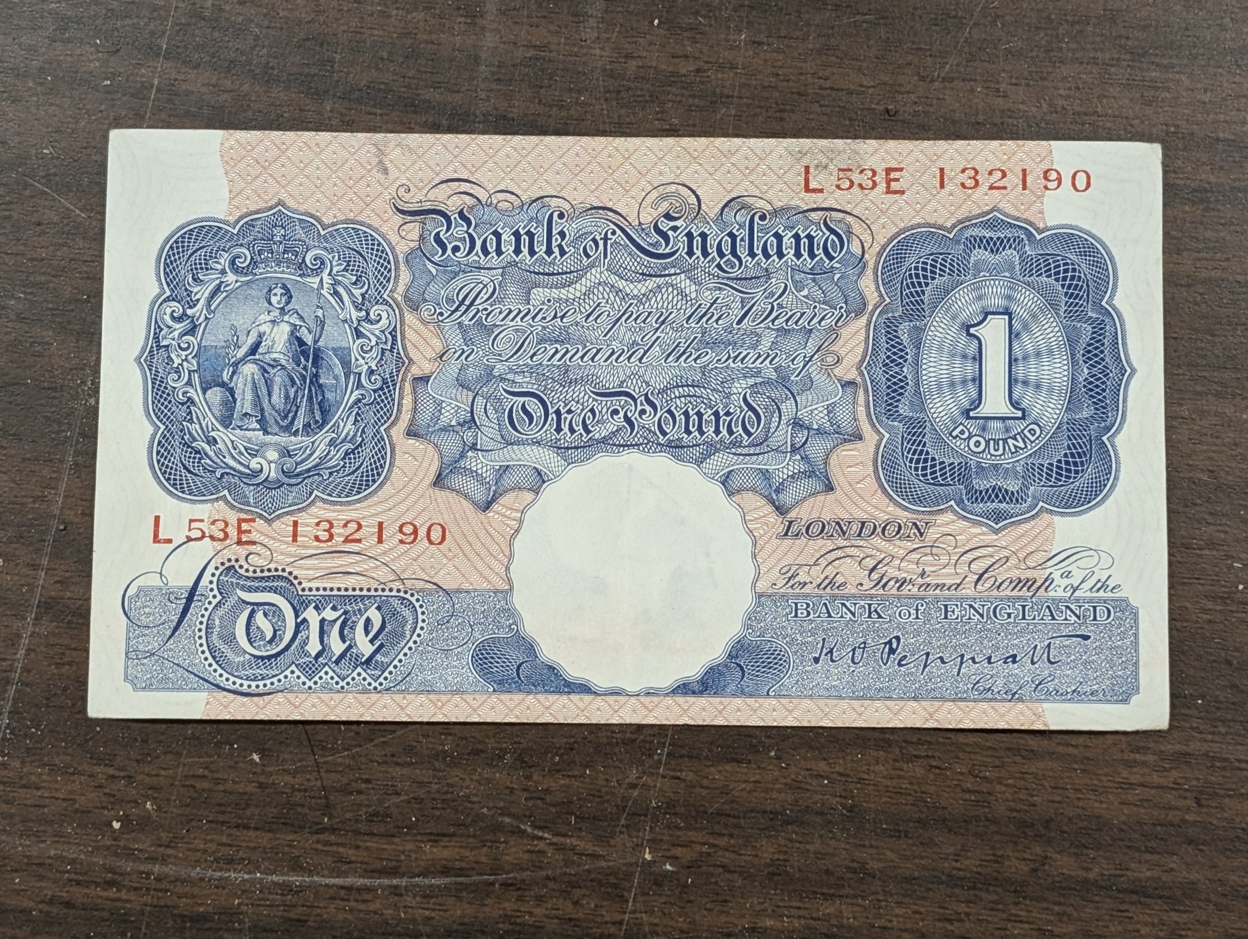 Bank of England One Pound Banknote, J.B. Peppiatt, Reference B71, Circa ...