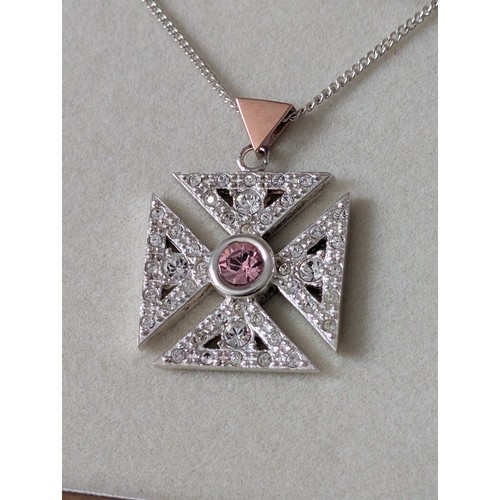 213 - Clogau Jewelled Maltese Cross Pendant Necklace