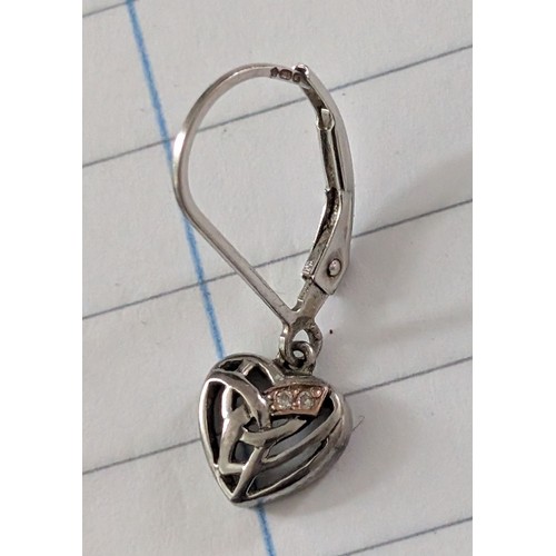 227 - A Pair of Clogau Sterling Silver & Rose Gold Opal Celtic Knot Heart Dangle Earrings with Lever Backs