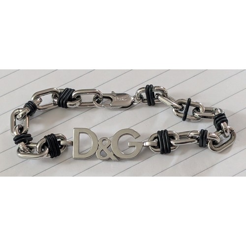 191 - Dolce & Gabbana D&G Logo Silver Tone Link Bracelet