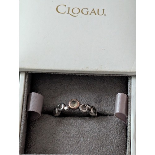 217 - Clogau Silver & 9ct Rose Gold Stepping Stone Ring size M 1/2