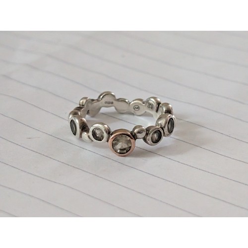 217 - Clogau Silver & 9ct Rose Gold Stepping Stone Ring size M 1/2