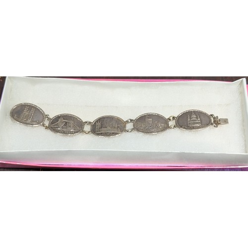 189 - Vintage Sterling Silver Landmarks Panel Bracelet