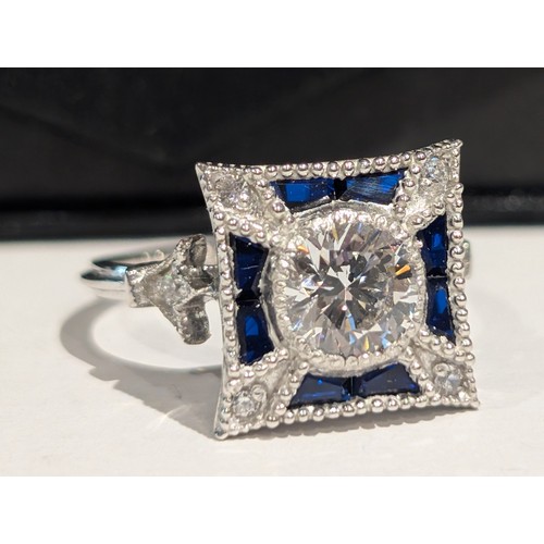 190 - Art Deco Style 925 Silver Dress Ring Size N