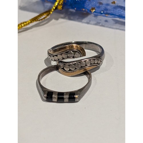 209 - Pair of Vintage 925 Silver Rings, One Size P & One With Gold Accents Size Q