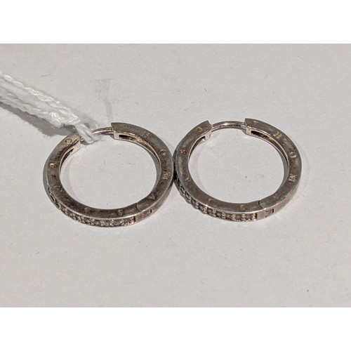 208 - Pair of Sterling Silver and Clear Stone Hoop Earrings, Engraved Thomas Sabo