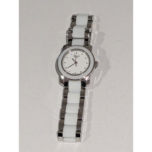 197 - Working Tissot T-Trend Cera White Ceramic Diamond Ladies Watch