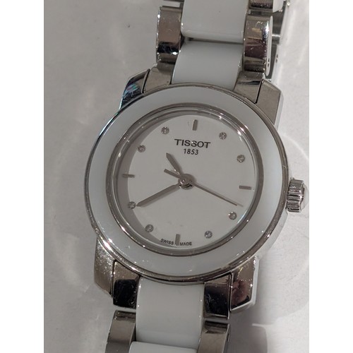 197 - Working Tissot T-Trend Cera White Ceramic Diamond Ladies Watch
