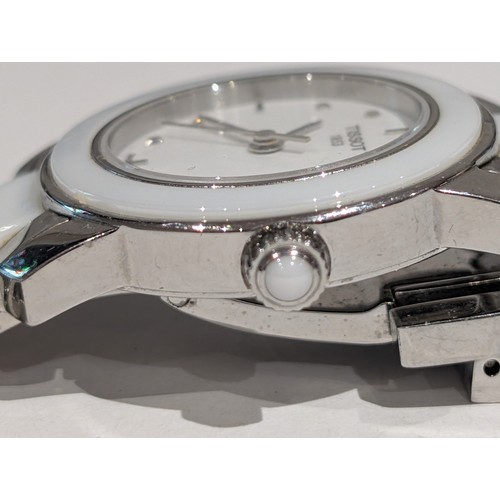 197 - Working Tissot T-Trend Cera White Ceramic Diamond Ladies Watch