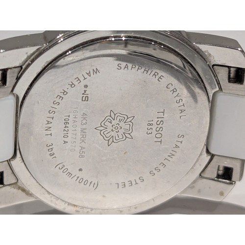 197 - Working Tissot T-Trend Cera White Ceramic Diamond Ladies Watch