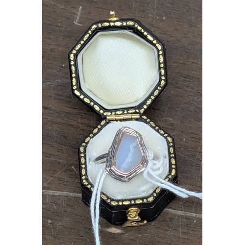 229 - Clogau Capstones Sterling Silver & Rose Gold Blue Agate Ring Size L