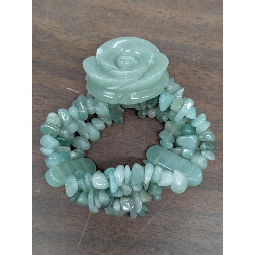 195 - Vintage Jade/Jadeite Green Carved Rose Stretch Bracelet