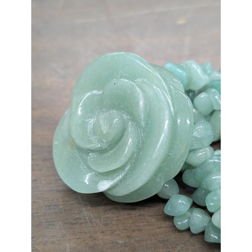 195 - Vintage Jade/Jadeite Green Carved Rose Stretch Bracelet