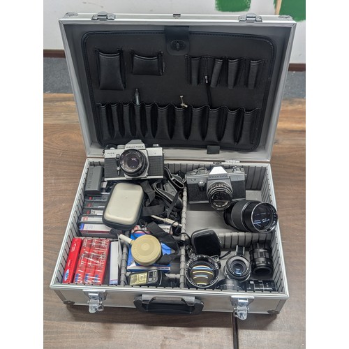 45 - A Praktica 35mm SLR Film Camera Kit, Including PLC3 & L2 Cameras, Lenses and Accessories In hard Cas... 