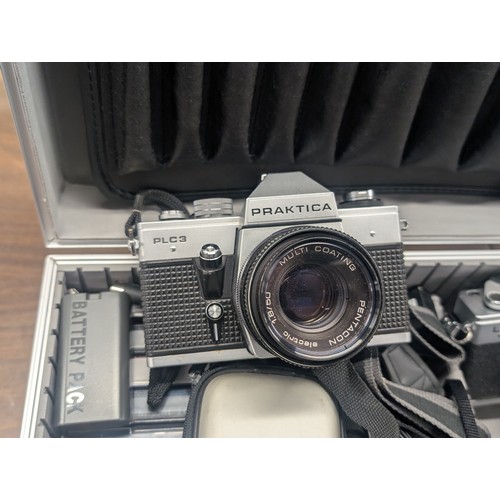 45 - A Praktica 35mm SLR Film Camera Kit, Including PLC3 & L2 Cameras, Lenses and Accessories In hard Cas... 