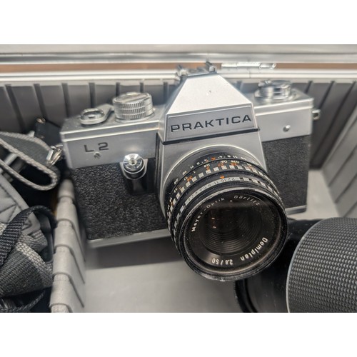 45 - A Praktica 35mm SLR Film Camera Kit, Including PLC3 & L2 Cameras, Lenses and Accessories In hard Cas... 