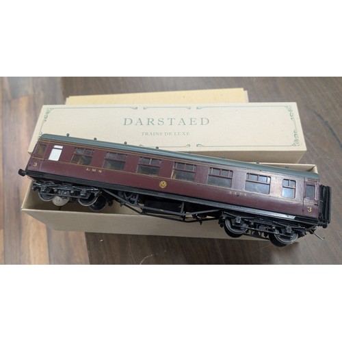 32 - O Gauge LMS Maroon 3rd Class Corridor Coach, No. 3458, in Box and as found