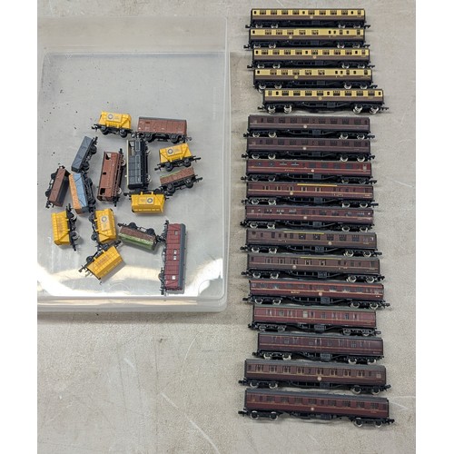 21 - A Collection of Grafar N Gauge British Railways Passenger Coaches and Freight Wagons