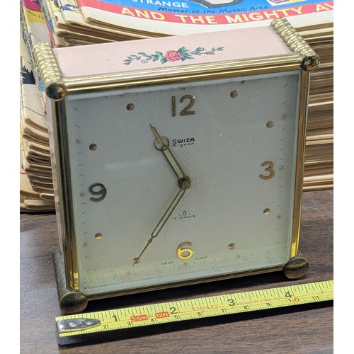 Swiza Mignon 7 Jewel Pink Enamel Desk Clock, Over Wound so Non-Working