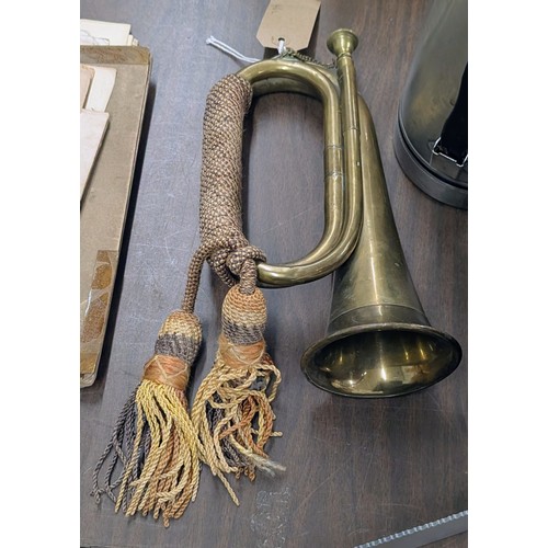 Vintage Brass Military Style Bugle with Ceremonial Cord and Tassels
