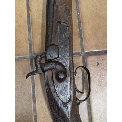 19th-Century Percussion Cap Long Gun with Brass Furniture, Non-Working ...