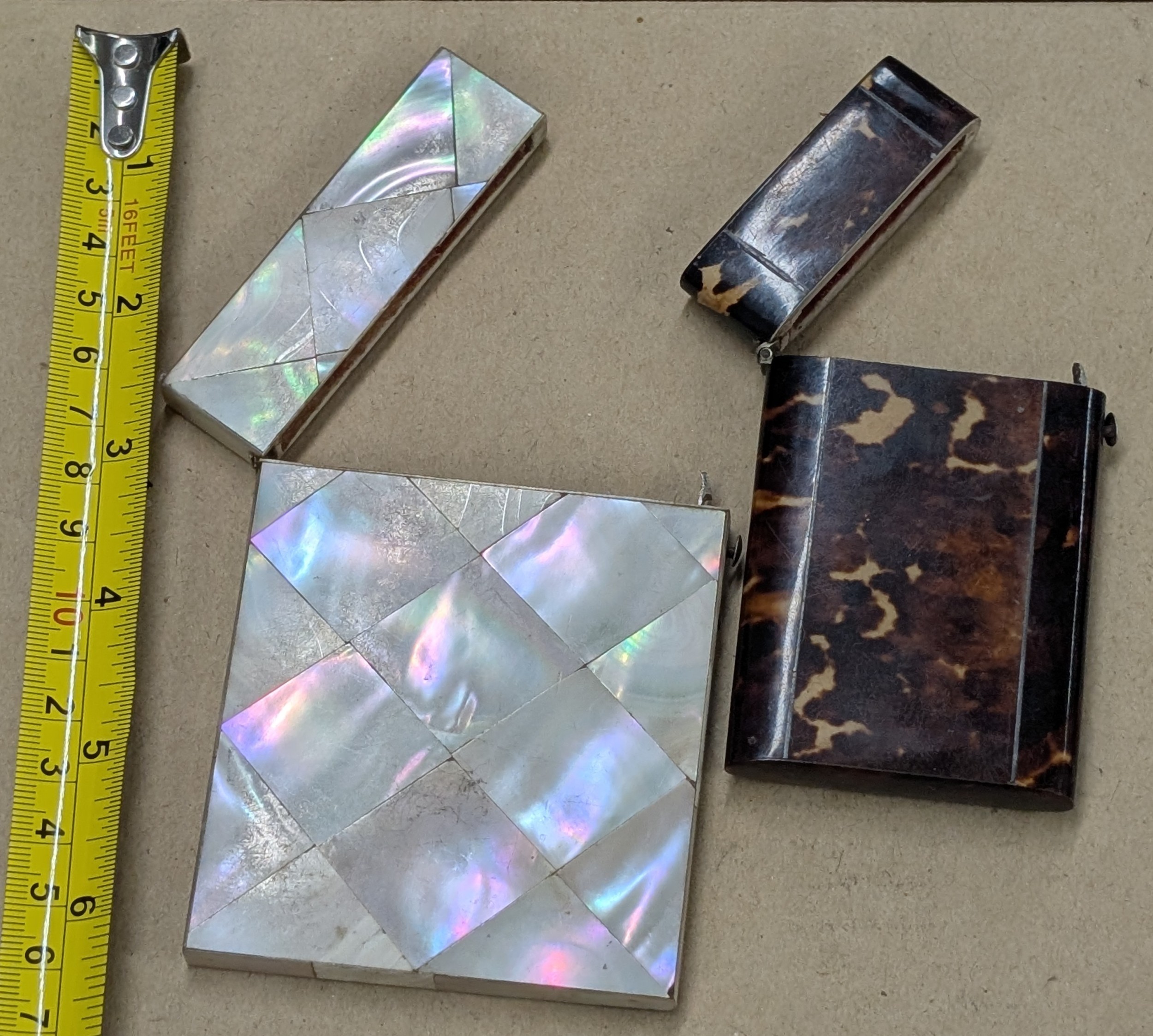 Two Antique French Calling Card Cases, Mother of Pearl & Tortoise shell