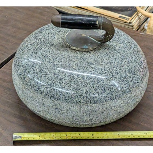 94 - Vintage Polished Granite Highlands Curling Stone with Metal Goose-Neck Handle