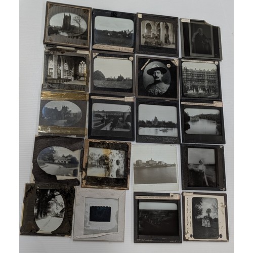 108 - Working Antique Magic Lantern Projector with Metal Case and Collection of Glass Slides