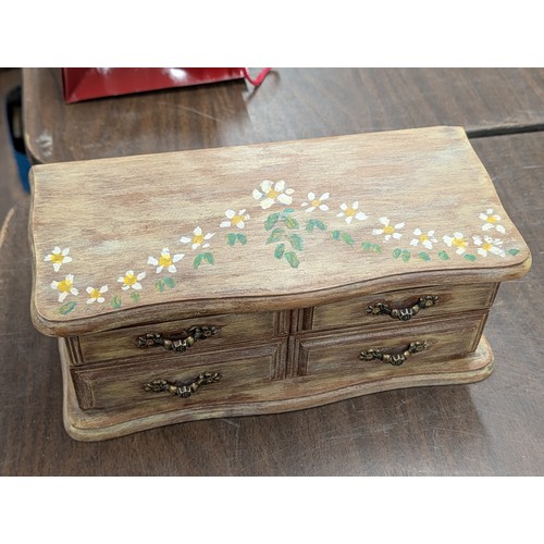 102 - A Collection of Vintage Costume Jewellery and Watches in a Hand-Painted Wooden Box