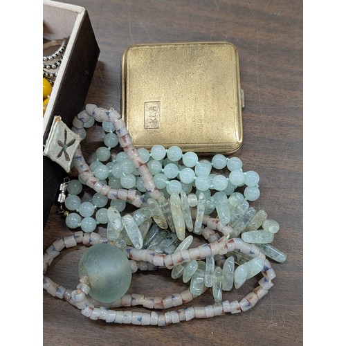 171 - An Assortment of Vintage Costume Jewellery, Watches, and Accessories in a Two-Tier Jewellery Box