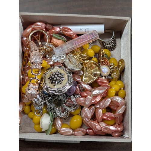 171 - An Assortment of Vintage Costume Jewellery, Watches, and Accessories in a Two-Tier Jewellery Box