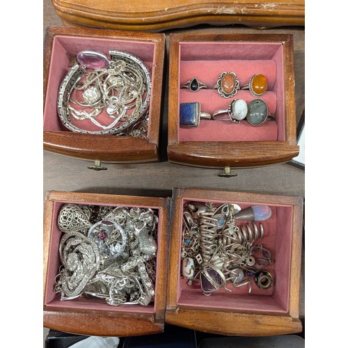 87 - A Collection of Vintage Costume and 80+ Grams of Silver Jewellery with Wooden Upright Jewellery Cabi... 