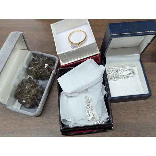 87 - A Collection of Vintage Costume and 80+ Grams of Silver Jewellery with Wooden Upright Jewellery Cabi... 