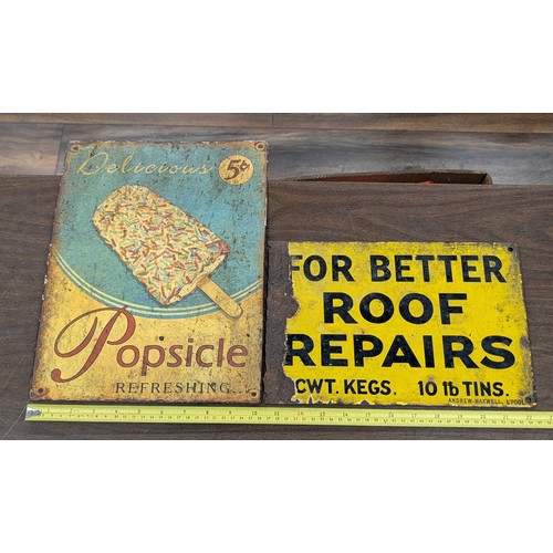 107 - Two Vintage Metal Advertising Signs: 12 x 8