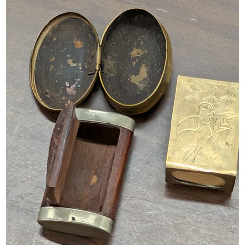 126 - A Trio of Antique and Vintage Brass Match Box Holder and Snuff Boxes