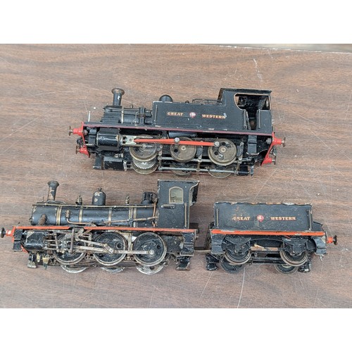 84 - Three O Gauge Clockwork Model Steam Locomotives and Tender in Great Western Railway Livery