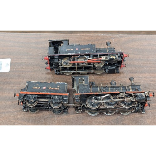 84 - Three O Gauge Clockwork Model Steam Locomotives and Tender in Great Western Railway Livery