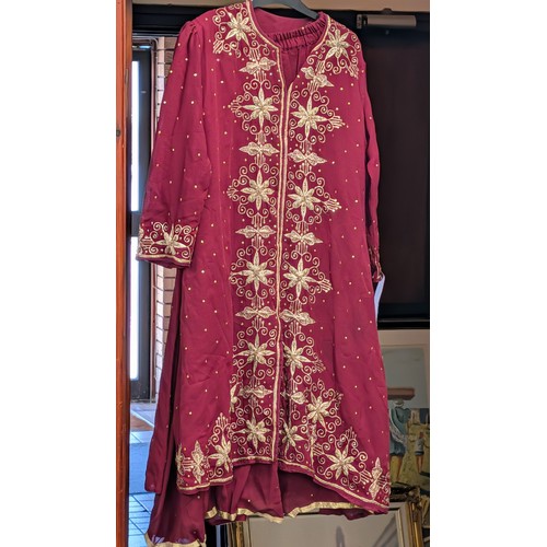 72 - A Two-Piece Indian/South Asian Embroidered Burgundy Chiffon Ensemble