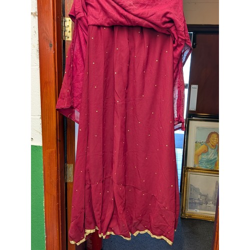 72 - A Two-Piece Indian/South Asian Embroidered Burgundy Chiffon Ensemble