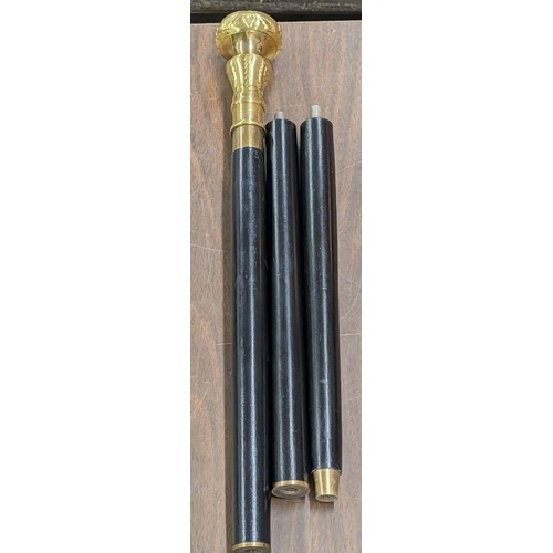 106 - Three-Piece Breakdown Wooden Walking Stick with Ornate Brass Knob Handle, All Proceeds From This Lot... 