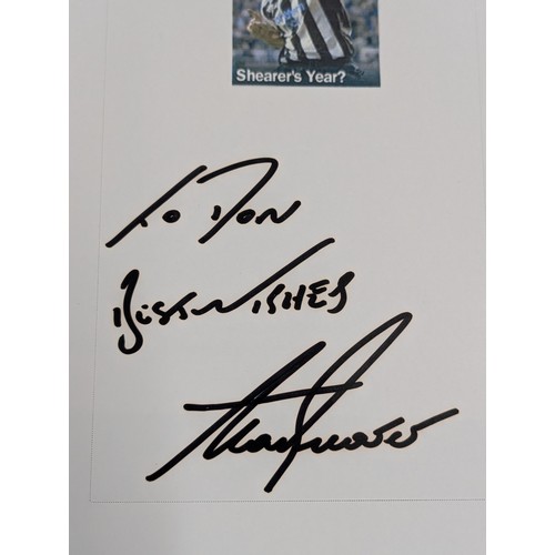 124 - Two Alan Shearer Soccer Memorabilia Items Including Signed Page and Vintage Magazine Clipping
