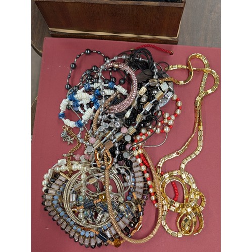 64 - An Assortment of Vintage and Contemporary Costume Jewellery and Watches In Lined Square Wooden Box